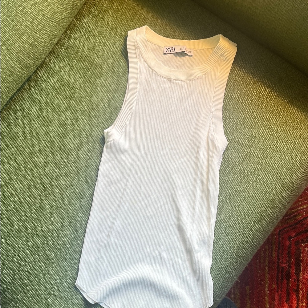 Zara Ivory Ribbed Sleeveless Top